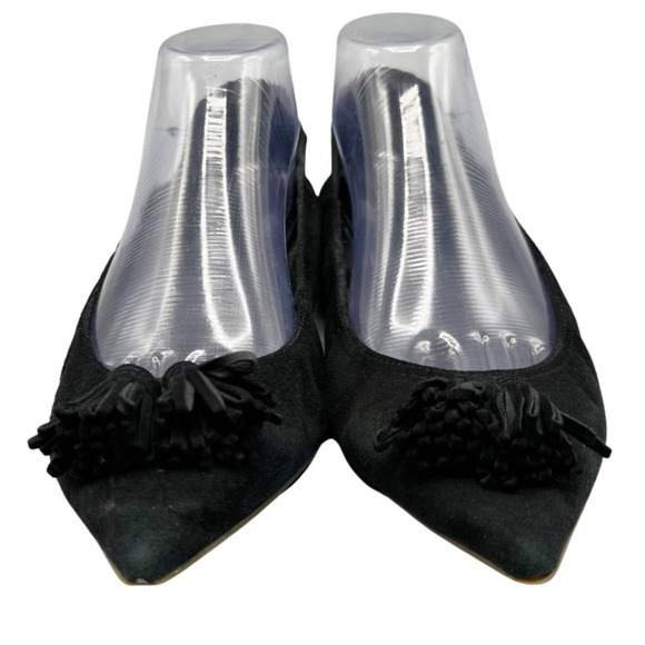 J Crew Womens Sz 9.5 Lottie Tassel Ballet Flats Suede Pointed Toe Slip On Black
